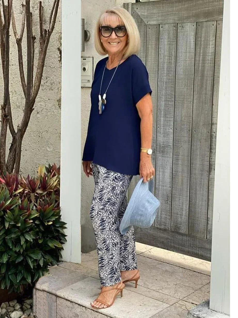 Żaneta – Elegancki komplet z dopasowaną górą i luźnymi spodniami