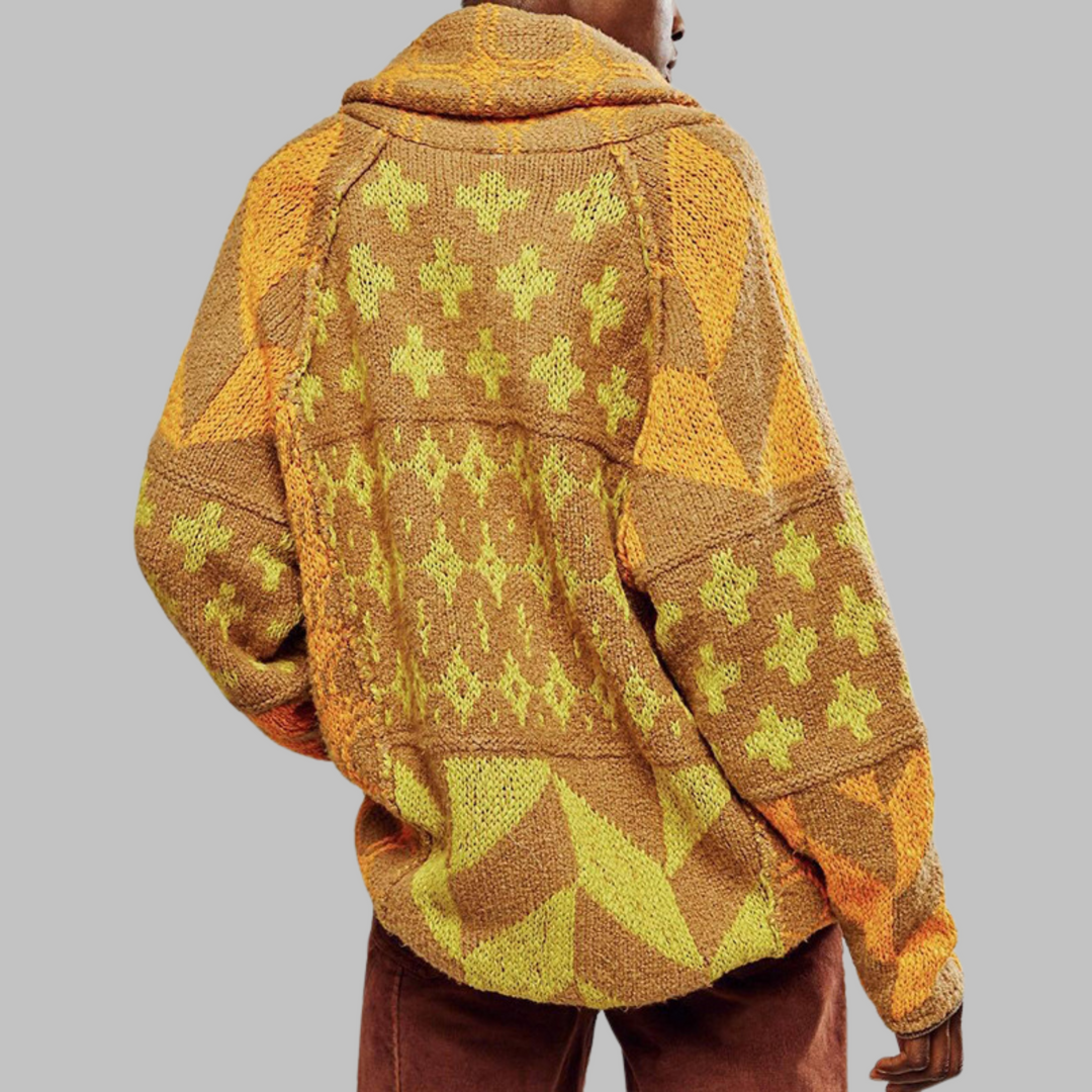 Alessandra – Kardigan vintage oversize z kołnierzykiem i guzikami