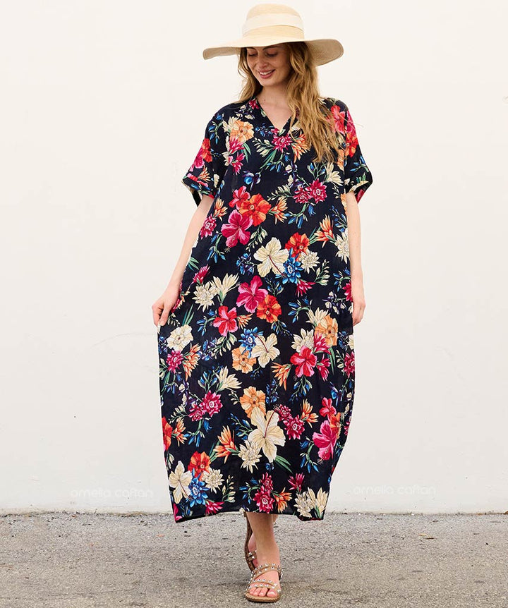 Rina - Sukienka typu kaftan z kieszeniami do noszenia na co dzień