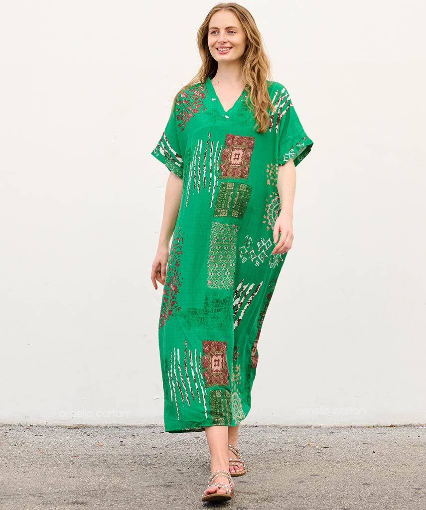 Mira - Sukienka typu kaftan z kieszeniami do noszenia na co dzień