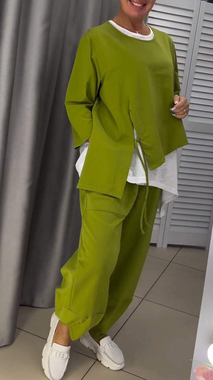 Livia - Komplet damski top i spodnie z okrągłym dekoltem